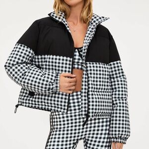 Beach Riot Jojo Puffer Slate Gingham Jacket